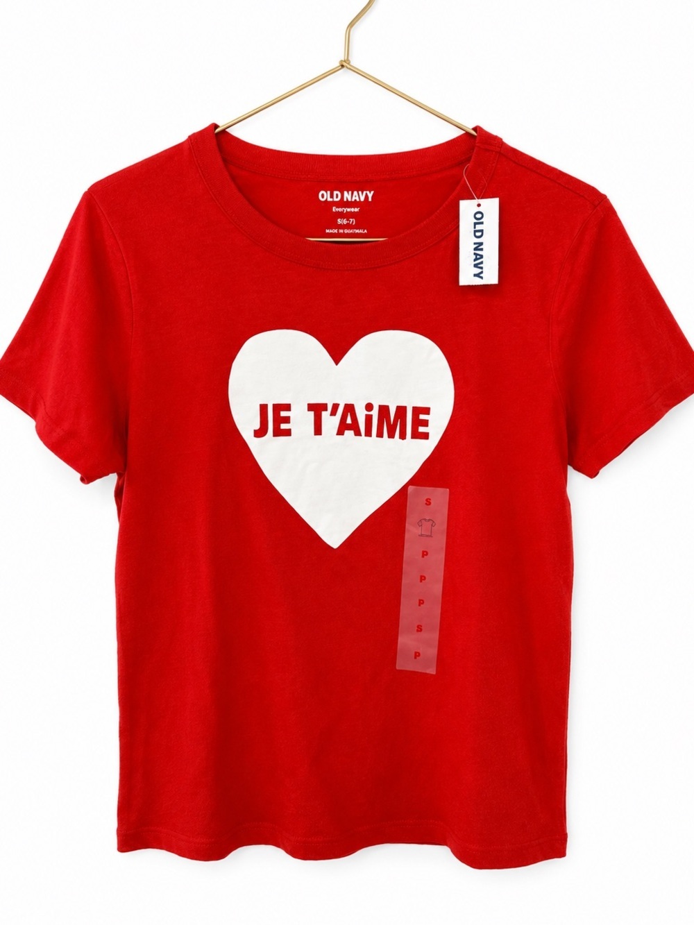 ❤️ OLD NAVY NWT Je T'aime Heart Graphic Cotton T-shirt Short Sleeve Tee Red Sz S